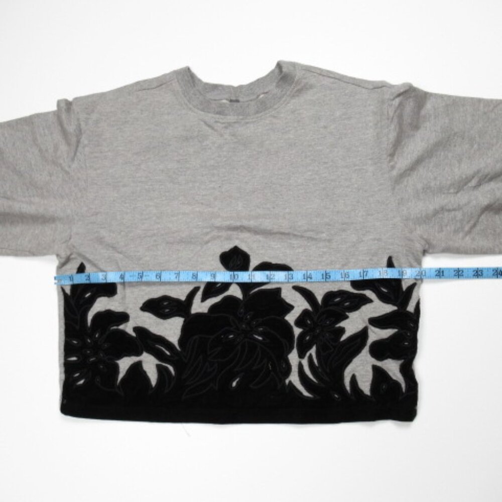Anthropologie Velvet Embroidered Floral Applique Sweatshirt Top Grey S - Picture 6 of 13
